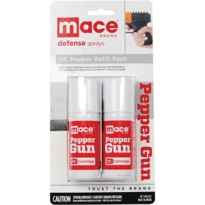 Mace Pepper Gun Refill Dual Pack OC Cartridges for Pepper Gun 2.0 – 0.99 oz Each, 7 One-Second Bursts, 20-Foot Range, 1-Year Warranty