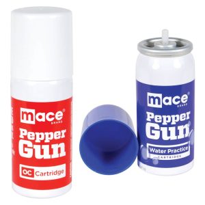 Mace Pepper Gun Dual Pack OC and Water Refill Cartridges for Pepper Gun 2.0 – 0.99 oz, 7 One-Second Bursts, 20-Foot Range, Train and Carry
