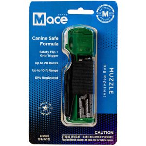 Mace® Muzzle Canine Repellent Pepper Spray 0.63 oz – 12-Foot Stream, 18–20 Bursts, Flip-Top Safety, Keychain and Wrist Strap, Non-Lethal Dog Deterrent