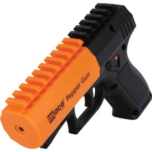 Mace Brand Pepper Gun 2.0 – OC Pepper Spray, 20-Foot Range, Dual-Mode LED Strobe Flashlight, Refillable Cartridge, Water Practice Cartridge Included, Picatinny Rail