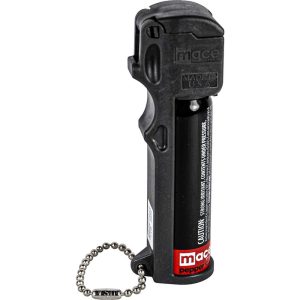 Mace® Black Personal Pepper Spray 0.63 oz – OC Pepper Formula, 12-Foot Stream, 18–20 Bursts, UV Dye, Flip-Top Safety, Ball Keychain, Made in USA, 1-Year Warranty