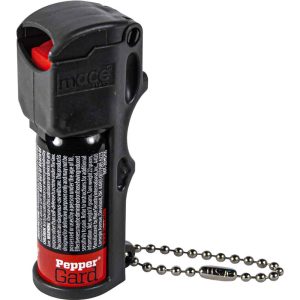 Mace Pocket Model Pepper Spray Black – Stream Formula, 10-Foot Range, Flip-Top Safety Cap, UV Dye, 0.42 oz, Keychain Clip, Made in the USA
