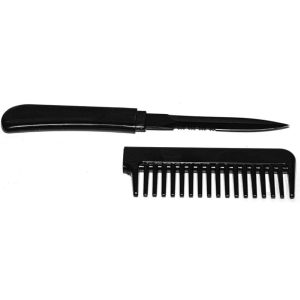 Comb Metal Knife 6.5 Inch Disguised Folding Blade – 3.5-Inch Half-Serrated Steel, ABS Plastic Handle, Covert Comb Design, Available in Black and Pink