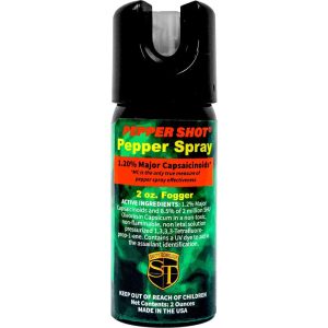 Pepper Shot 1.2% Major Capsaicinoids 2 oz Pepper Spray – 2 Million SHU, 8-10 Foot Range, 6-10 Bursts, UV Dye, Stream Fogger or Flip Top, Safety Technology