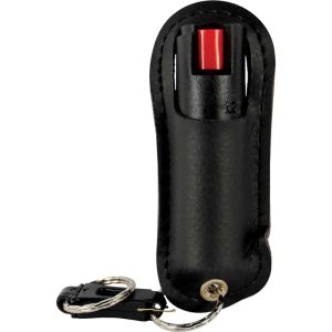 Pepper Shot 1.2% Major Capsaicinoids ½ oz Halo Leatherette Holster Pepper Spray – 2 Million SHU, Quick Release Keychain, 6-8 Foot Range, UV Dye, 12 Color Options