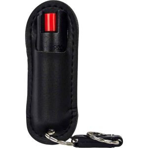 WildFire™ 1.4% MC Pepper Spray 0.5 oz Halo Leatherette Holster with Quick Release Keychain – 2 Million SHU, Stream Pattern, UV Dye, 6–8 Foot Range
