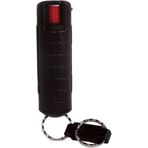 Wildfire 1.4% MC Pepper Spray ½ oz Hard Case – Stream, 2 Million SHU, 6–10 Bursts, 6–8 Foot Range, UV Dye, Quick-Release Keychain, Safety Lock, Black/Red/Pink/Blue